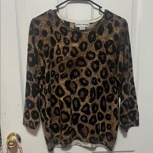 Cathy Daniels Black and Brown Leopard Print Long Sleeve Top